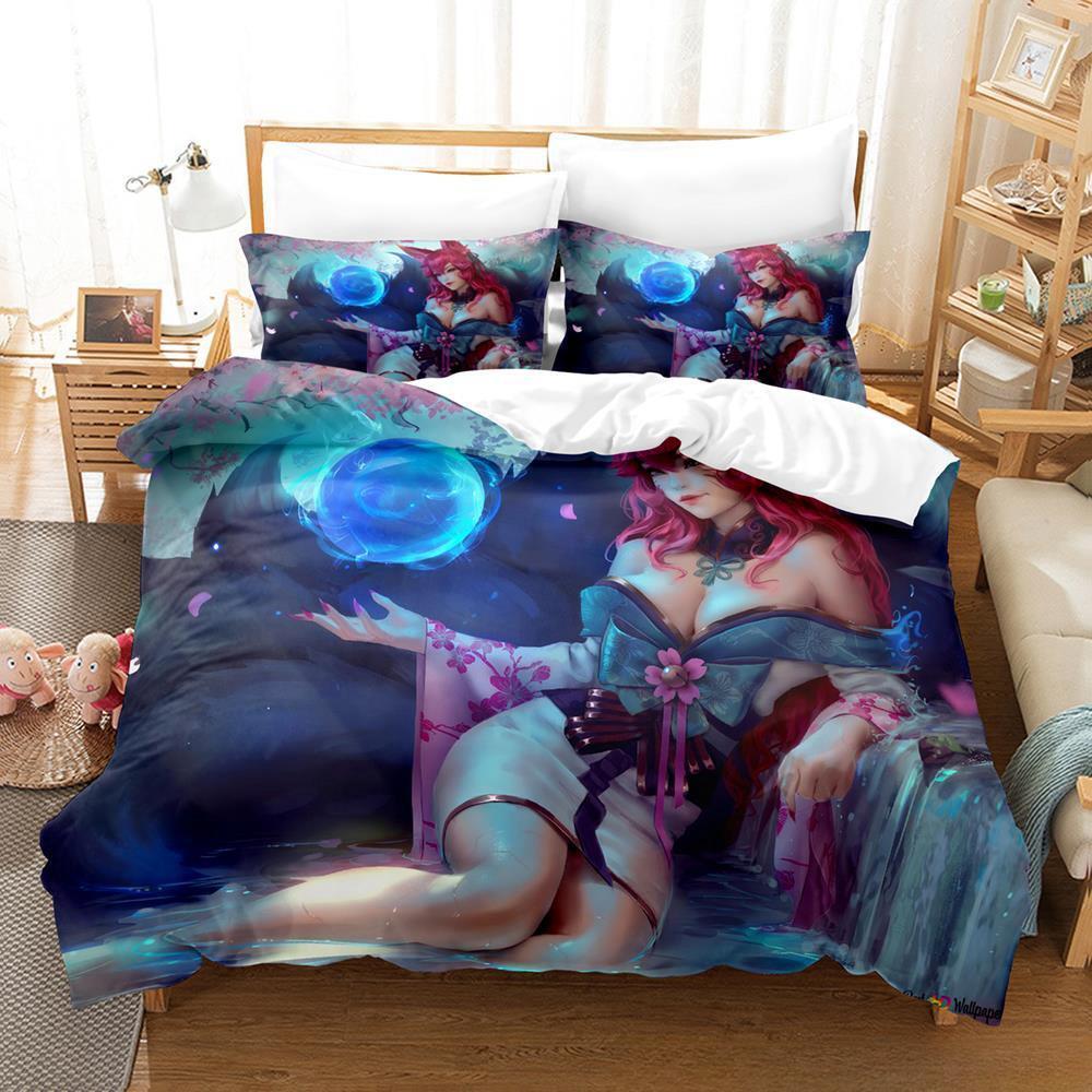League of Legends Spirit Blossom Ahri Bedding Set Single Twin Full Queen King Size Bed Set Adult Kid Bedroom Duvet Cover Sets
