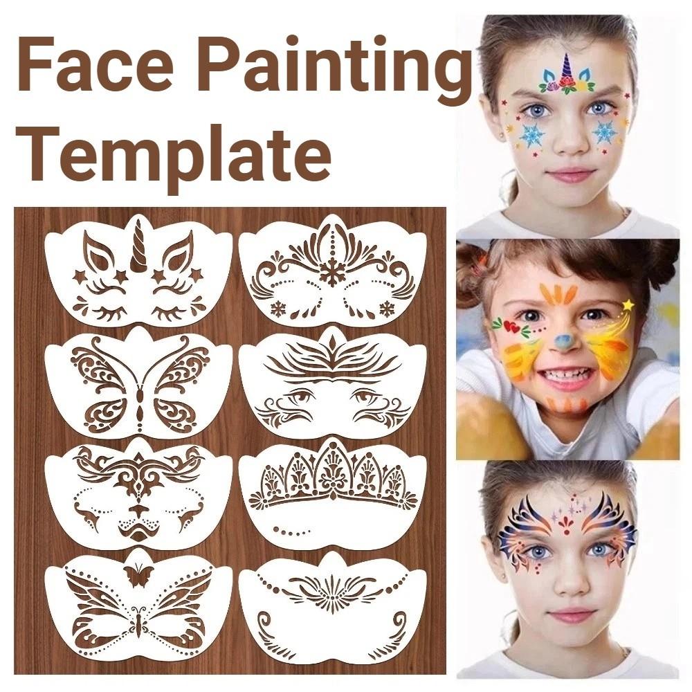 8Pcs Face Tattoo Face Painting Stencils Hollowed DIY Makeup Tools Face Paint Templates Adults Kids