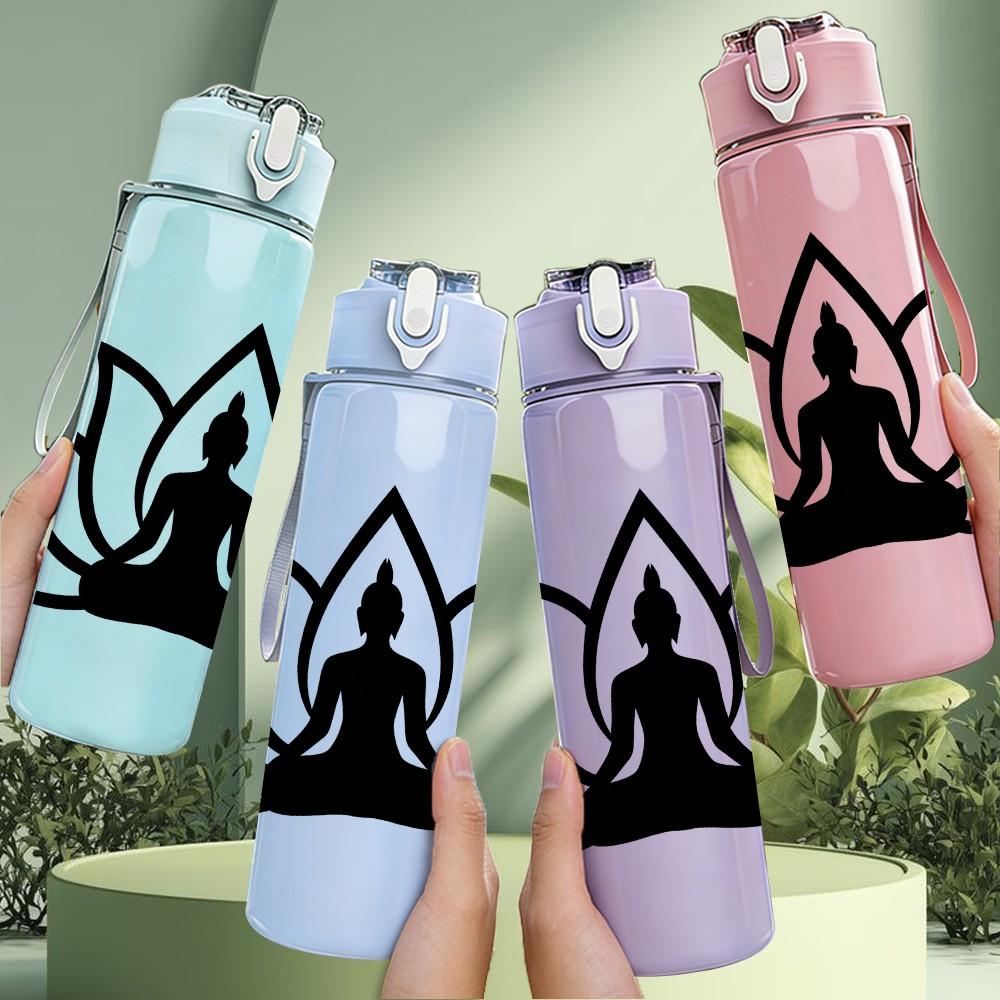 1PC Lotus Meditation Silhouette 750ml Color Plastic Sports Water Bottle Leakproof Flip Straw Lid Suitable for Sports Office Home Use