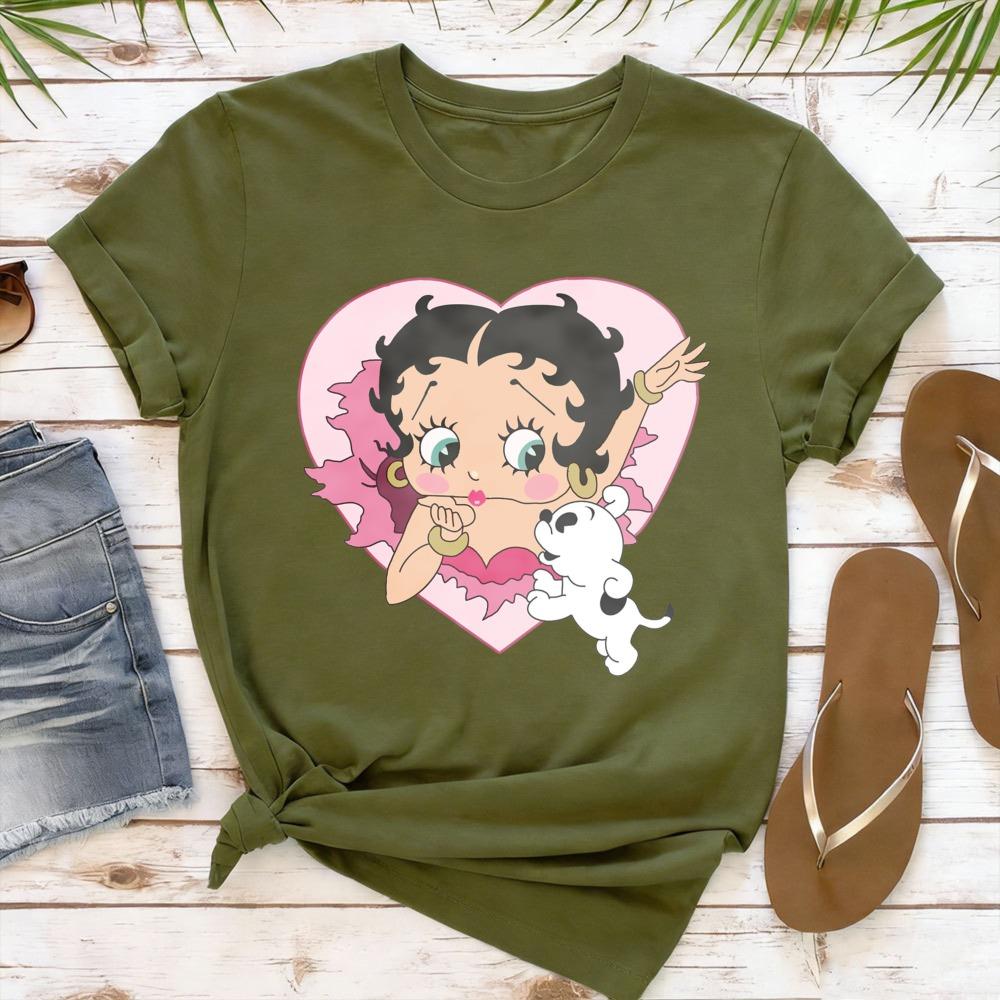Retro Retro Süße Betty Boop Cartoon Stil Grafik T-Shirt Damen Kurzarm Betty Boop Lässig Tägliche Kleidung