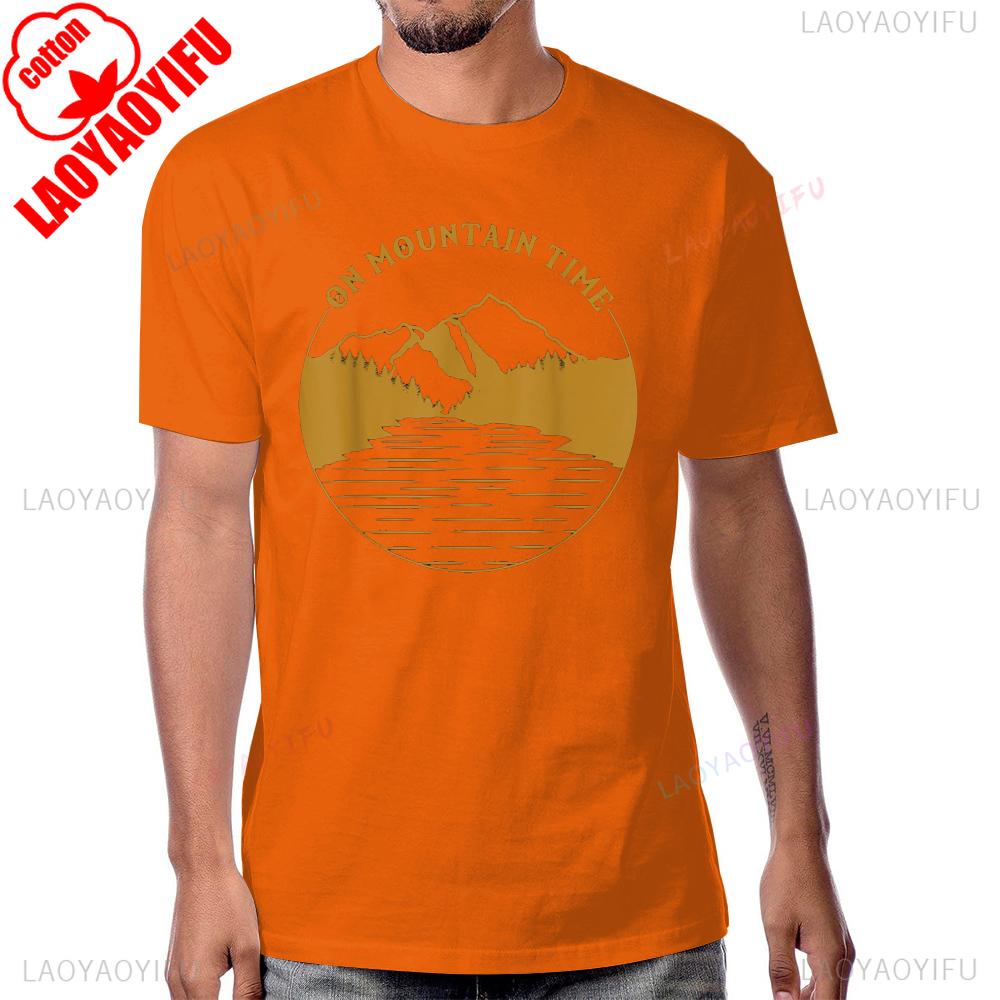 On Mountain Time  Funny Hiking Camping TShirt Casual Fashion Loose Streetwear Harajuku Man Tshirt Cotton Short Sleeve Lady Tee 4XL