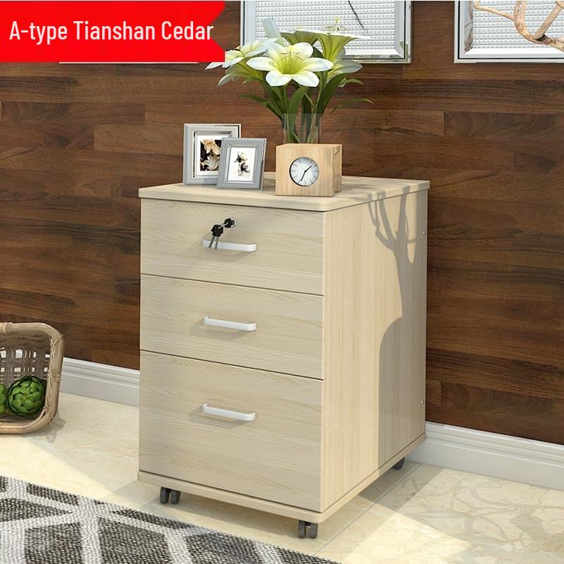 Wooden Mobile Office Filing Cabinet with Lock and Storage