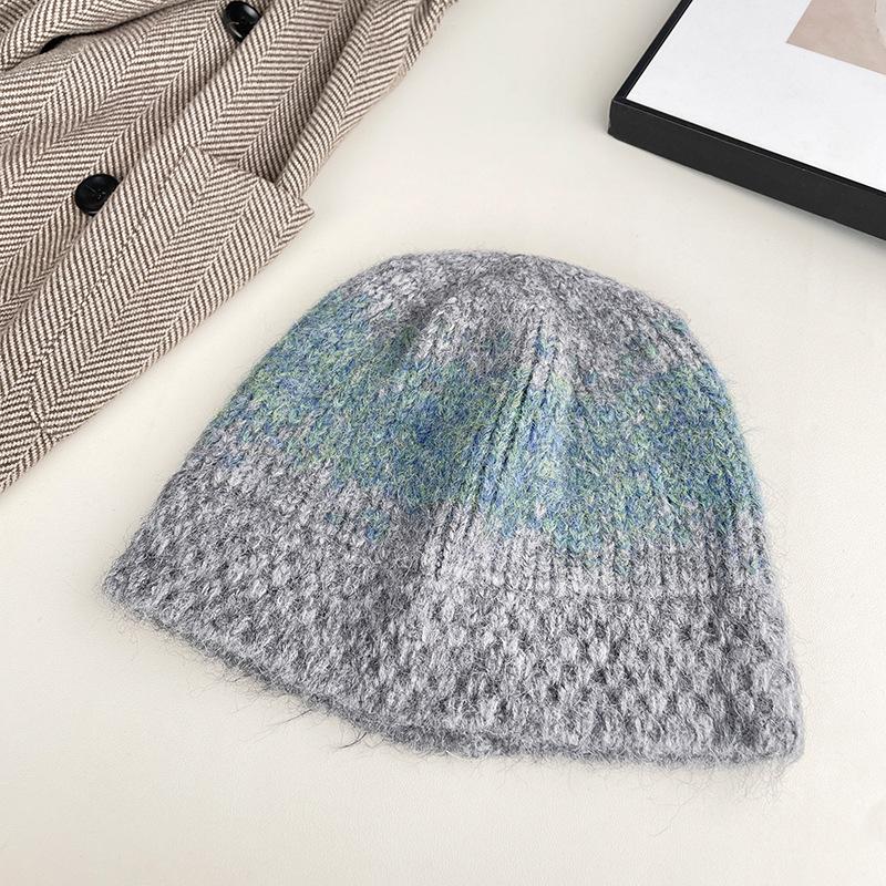 New Retro Wool Knitted Hat Blended Jacquard Wool Fisherman Hat Women's Winter Warm and Face Showing Small Knitted Bucket Hat