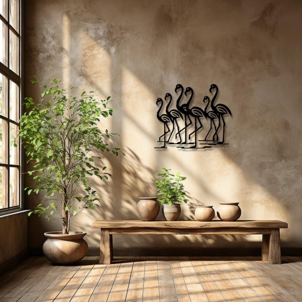 Minimalist Flamingo Metal Wall Art Black Silhouette Sculpture Modern Home Office Lake House Decor