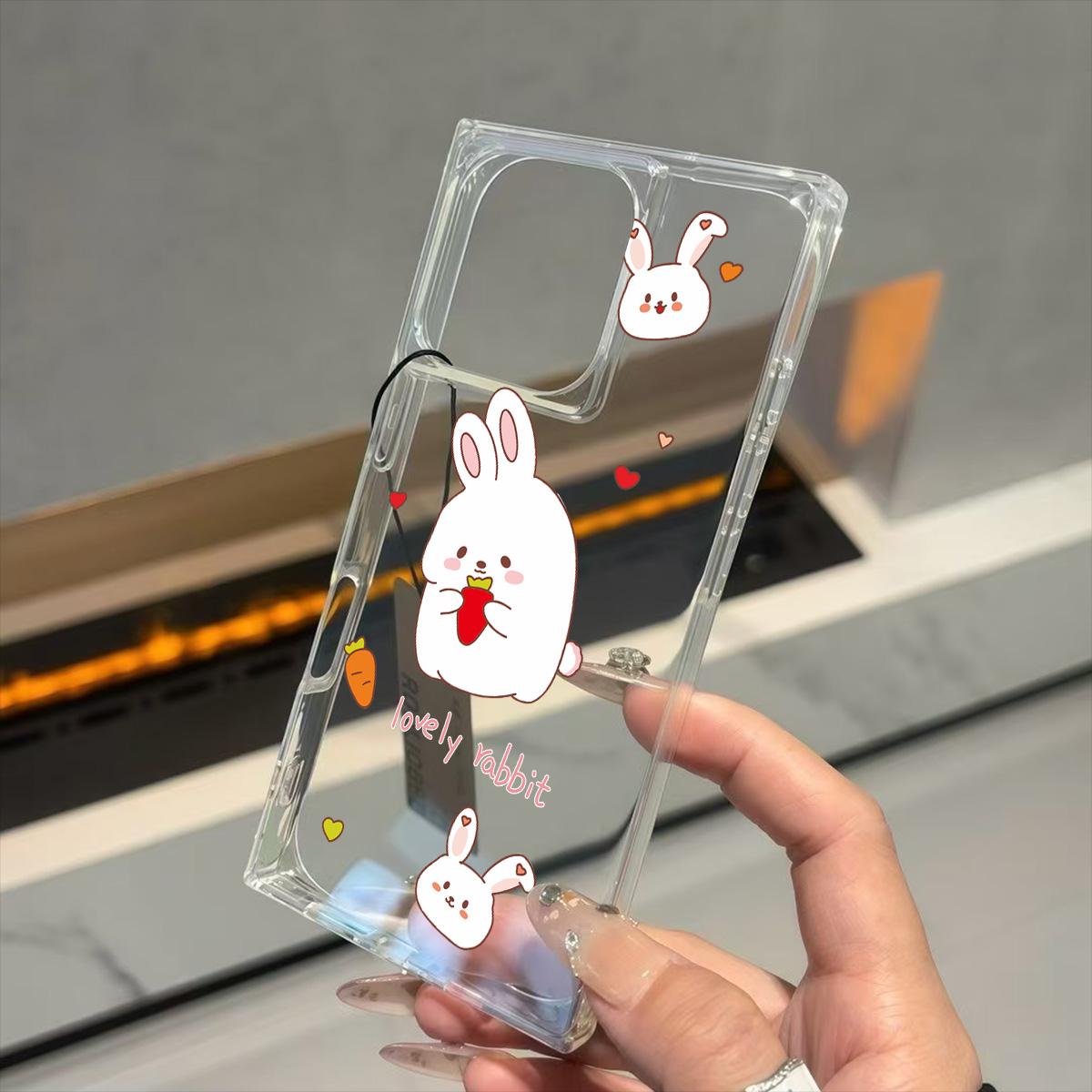

Clear Square Back Tube Case Protection For iPhone 13 14 Pro Max 12 11 15 Plus 16 ProMax Anti-Oxygen,Rabbit Eating Carrots Pattern Casing iphone 11 ProMax