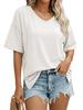 Women's Cotton V Neck Oversized T Shirt Short Sleeve Loose Tunic Top with Side Slit