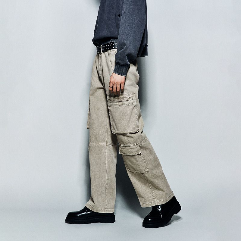 

HM Men s Jeans 2025 Autumn New Mid Waist Fashion Casual Wide Leg Loose Overalls 1265250 Beige 30(170/76)