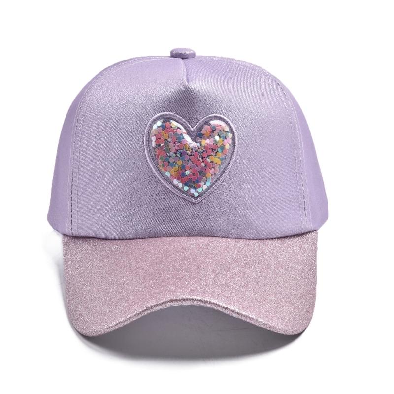 Childrens Adjustable Baseball Hat Glittering Heart Pattern Soft Polyester Fabric For Outdoor Activity And School
