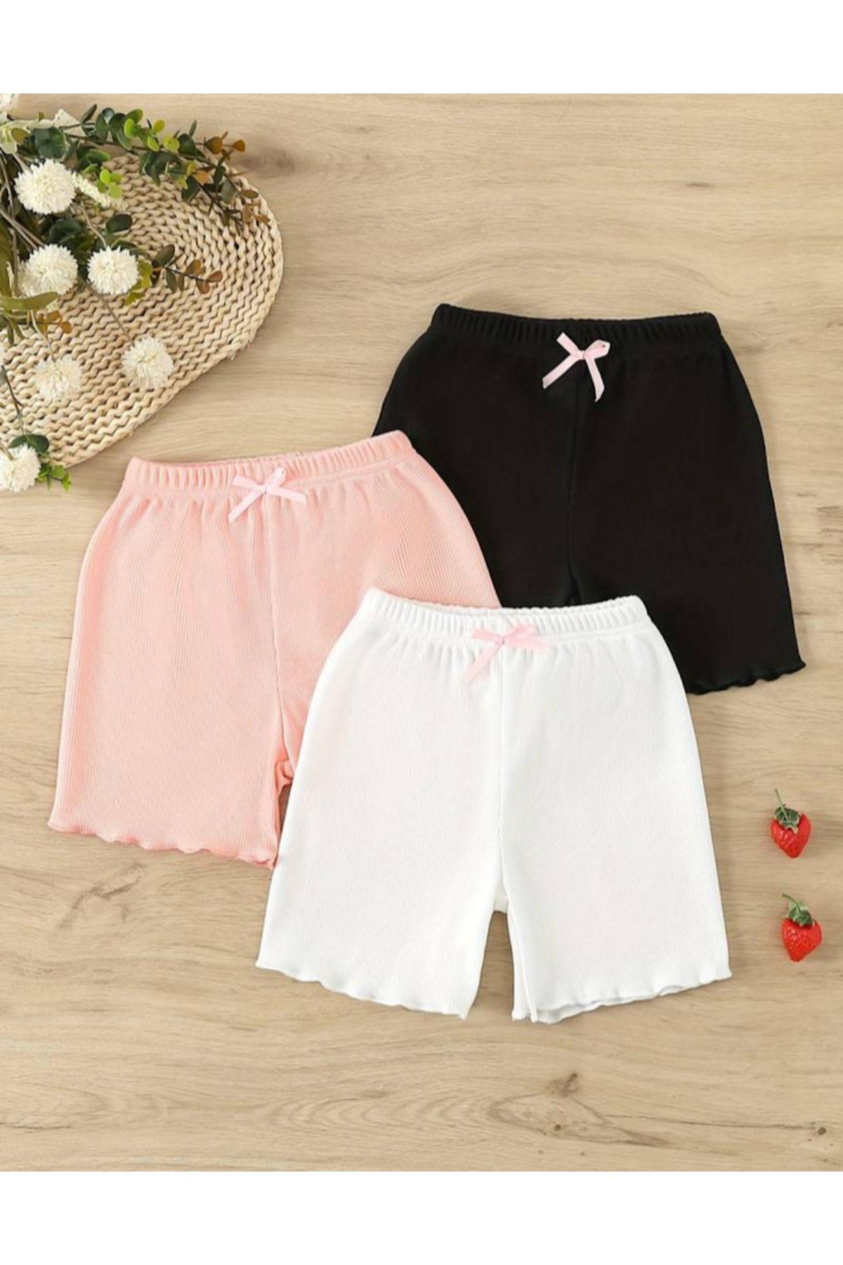 

Летние шорты из 3 предметов для маленьких девочек и детей Байкерские шорты 2 YAŞ чёрный/белый