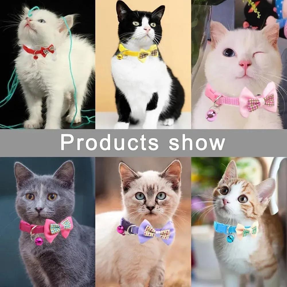 Adjustable Cat Collar with Bow and Bell X7 Pcs 7pcs
