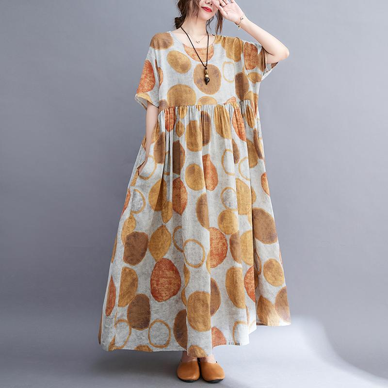 

DIMANAF Літня сукня великого розміру в горошок А-силуета Повсякденний жіночий одяг з принтом Велика нова повсякденна лляна сукня великого розміру 2022 One Size жовтий