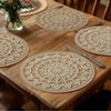 4pcs Round Placemats Suitable for Dining Table Light Brown and White Table Mats Hand Washable Elegant Placemats 38CM