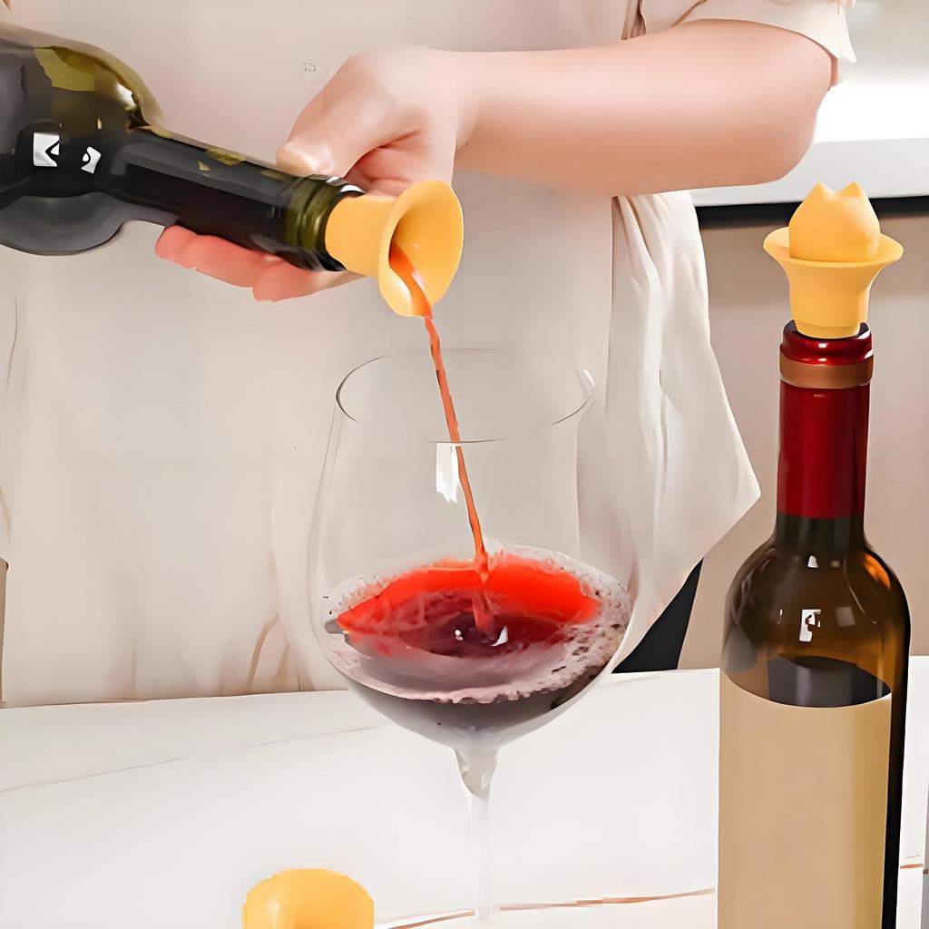 Korek do butelki z głową kota, 2-w-1 Nowatorski korek do wina z głową kota i lejek, Szczelna silikonowa uszczelka, Narzędzie do przechowywania wielokrotnego użytku do wina, oleju, octu