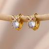 Crystal Owl Hoop Earrings For Women Satinless Steel Animal Zircon Rabbit Leopard Elephant Bear Earrings Cute Jewelry Girls Gift