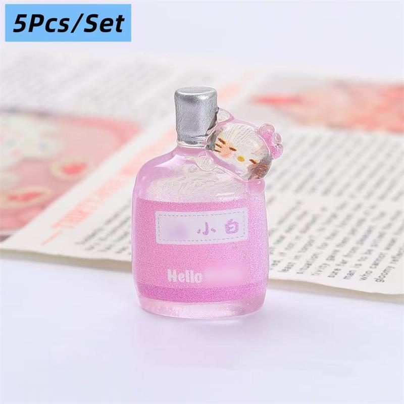5 Pcs Dollhouse Miniatures Hello Kitty Drink Bottle Models Kt Micro Landscape Ornaments Decor Pretend Play Toys Diy Accessories