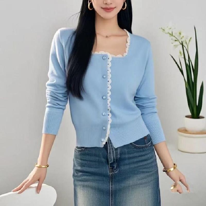 Sweet and Gentle Lace-trimmed Sweater Coat, Women's Knitted Cardigan, New Spring and Autumn Style, Small and Fashionable Loose Top