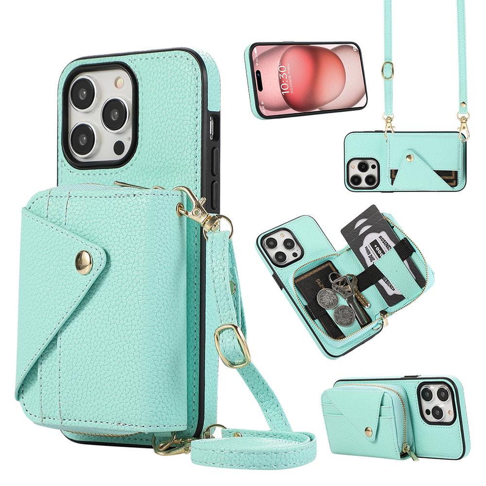 Crossbody Wallet Cards Bag Lanyard Zipper Kožené pouzdro pro iPhone 15 14 Plus 13 12 11 Pro Max XSMax XR Samsung S24 S23 S22 S21 Ultra Plus A15 A14 A54