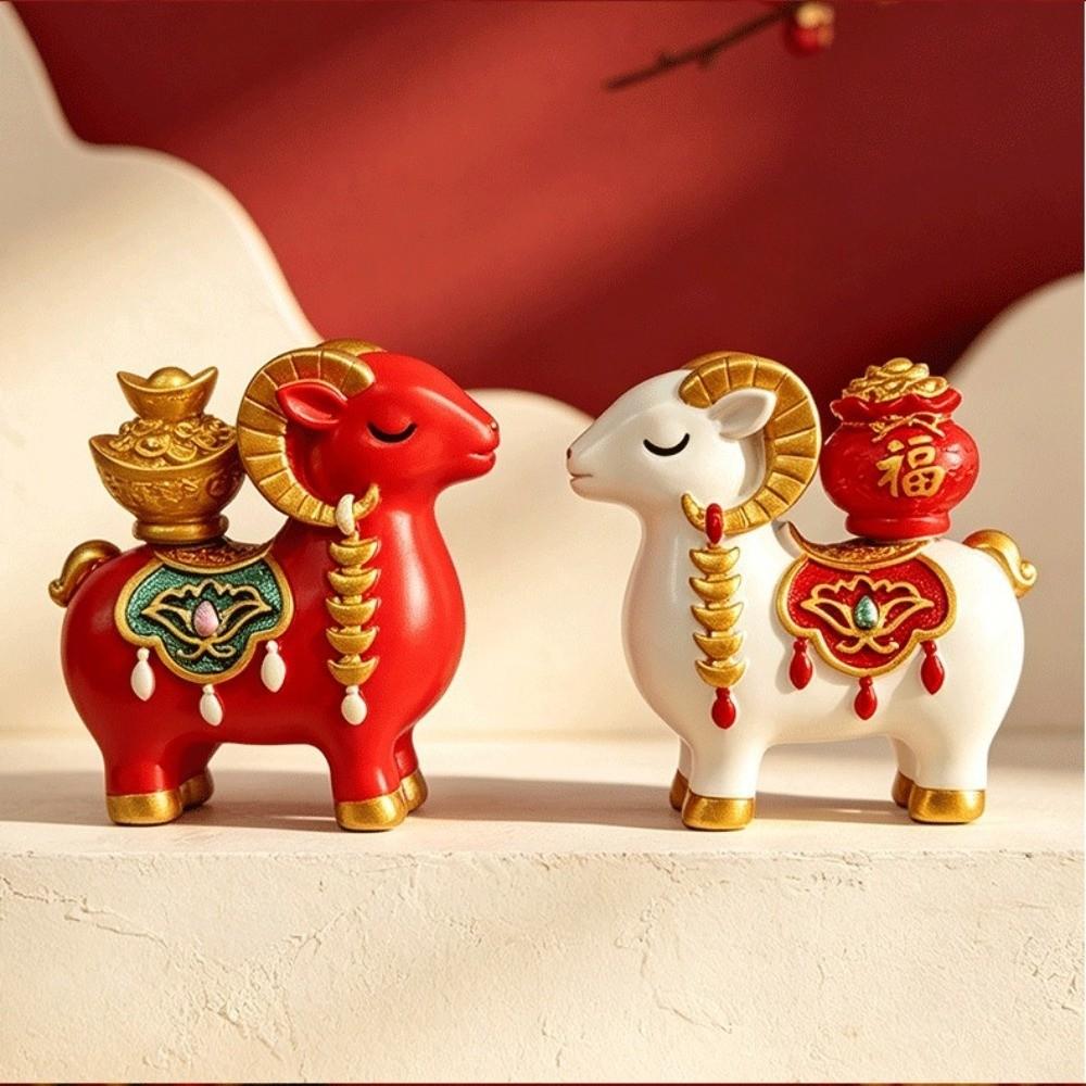 Cute Zodiac Goat Figurine Rotatable Fortune Bag Car Dashboard Ornament Chinese Sheep Ornament  Desk