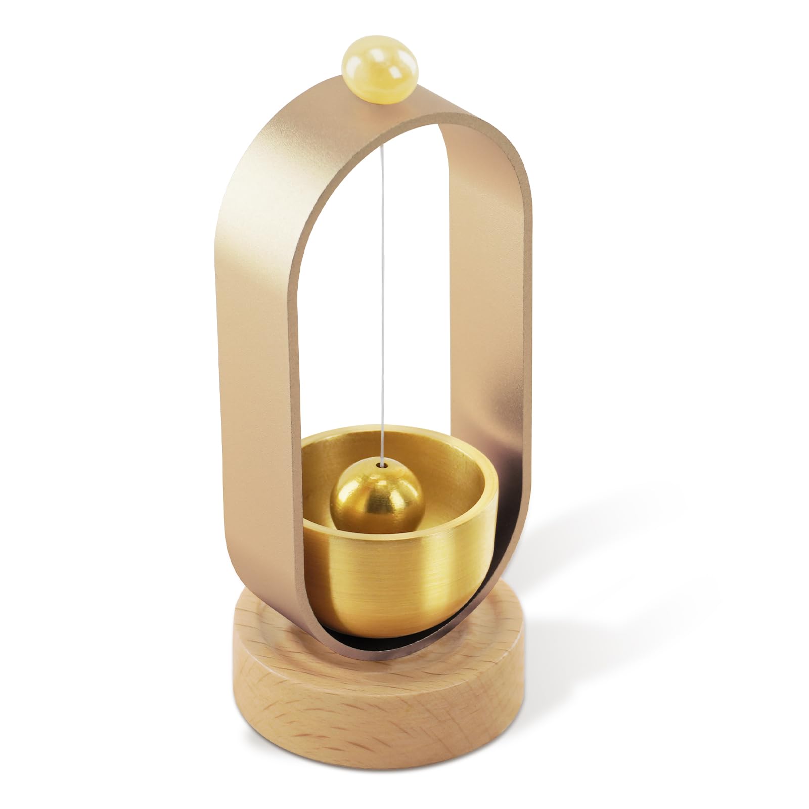 

HYCALY Buddhist Altar Bell, Pet Bell [Small and Beautiful Sound] Modern Orin, Made of Brass and Natural Wood, Protects Against Evil, Good Luck, and