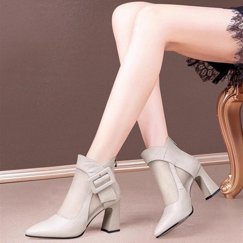 Martin Boots British Sandals High Heels Thick Heel Boots Spring and Autumn Net Boots Hollow Short Boots