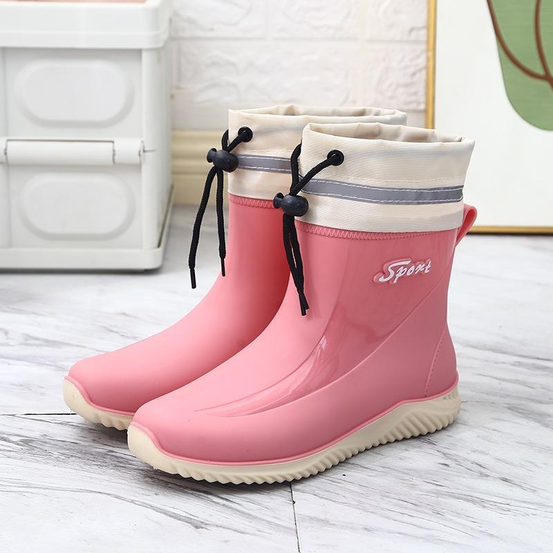 Short rain shoes women wear non-slip waterproof shoes women's fashion trend rain boots fleece warm work shoes glue shoes women
