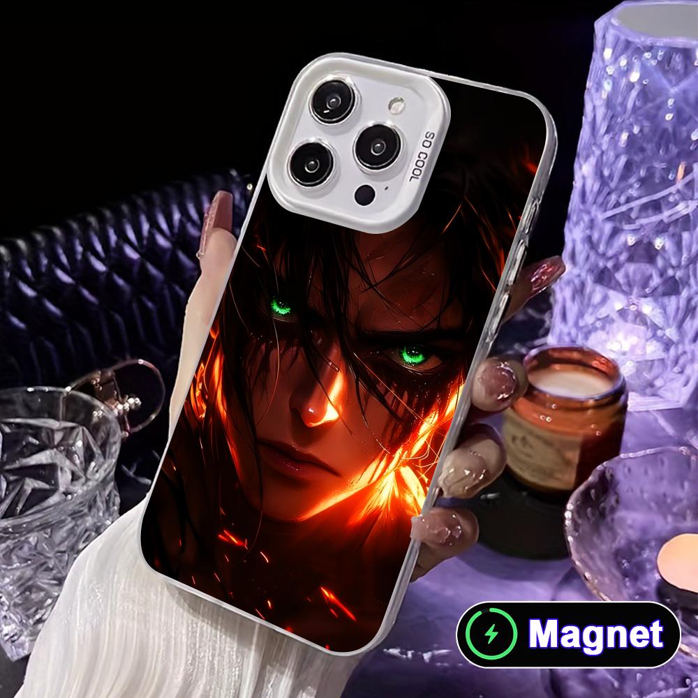AOT Eren Yeager White Translucent MagSafe Mobile Phone Case for iPhone 17 16 15 14 13 12 11 X XR XS Air Pro Max Plus Cover