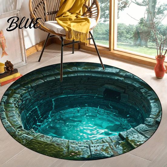 Hand Washable Floor Machine Bedroom Rug Realistic 3D Hole Mat Round Optical Illusion Non-Slip Area
