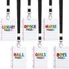Sabary 6 Sets Pass Lanyards School Passes Wooden Hall Pass Set for Teachers and Classroom Supplies Including Hall Passes of Nurse, Restroom, Library,