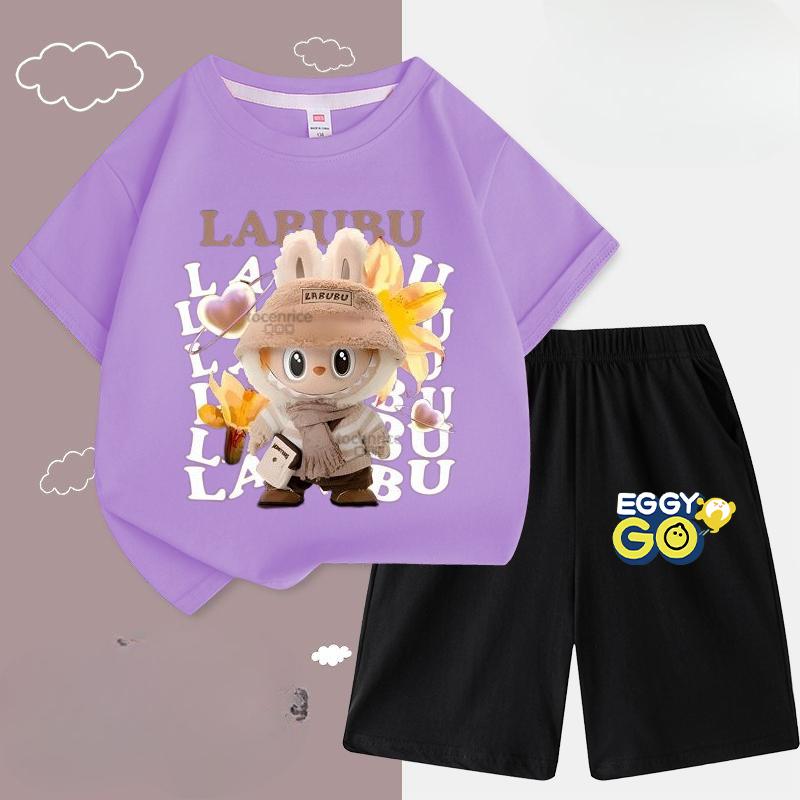 Children's LBB Fashion Casual Short-sleeved Shirt and Shorts Two-piece Set, Summer Loose Sportswear for Boys and Girls