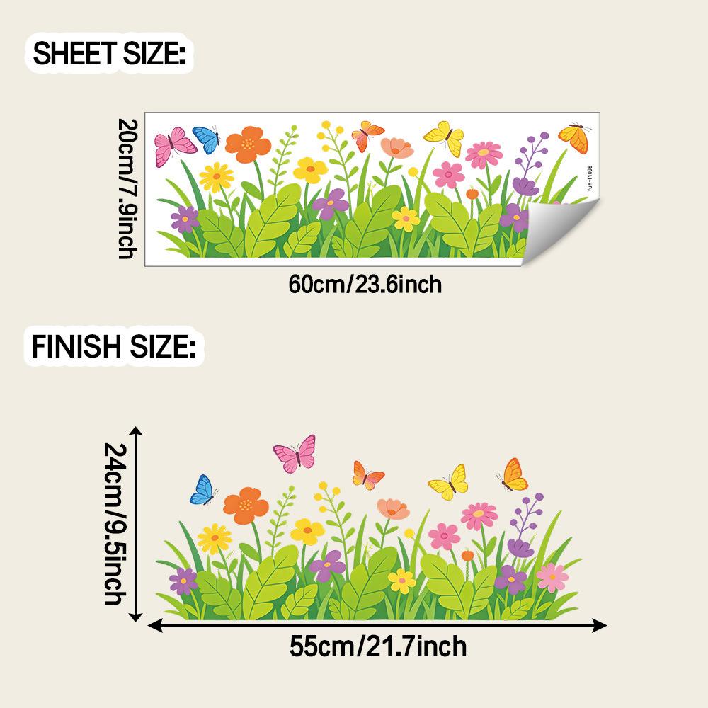 

Simple and Fresh Grass, Flowers, Butterflies. Outdoor Balcony. Glass Windows. Window Stickers for Beautification.