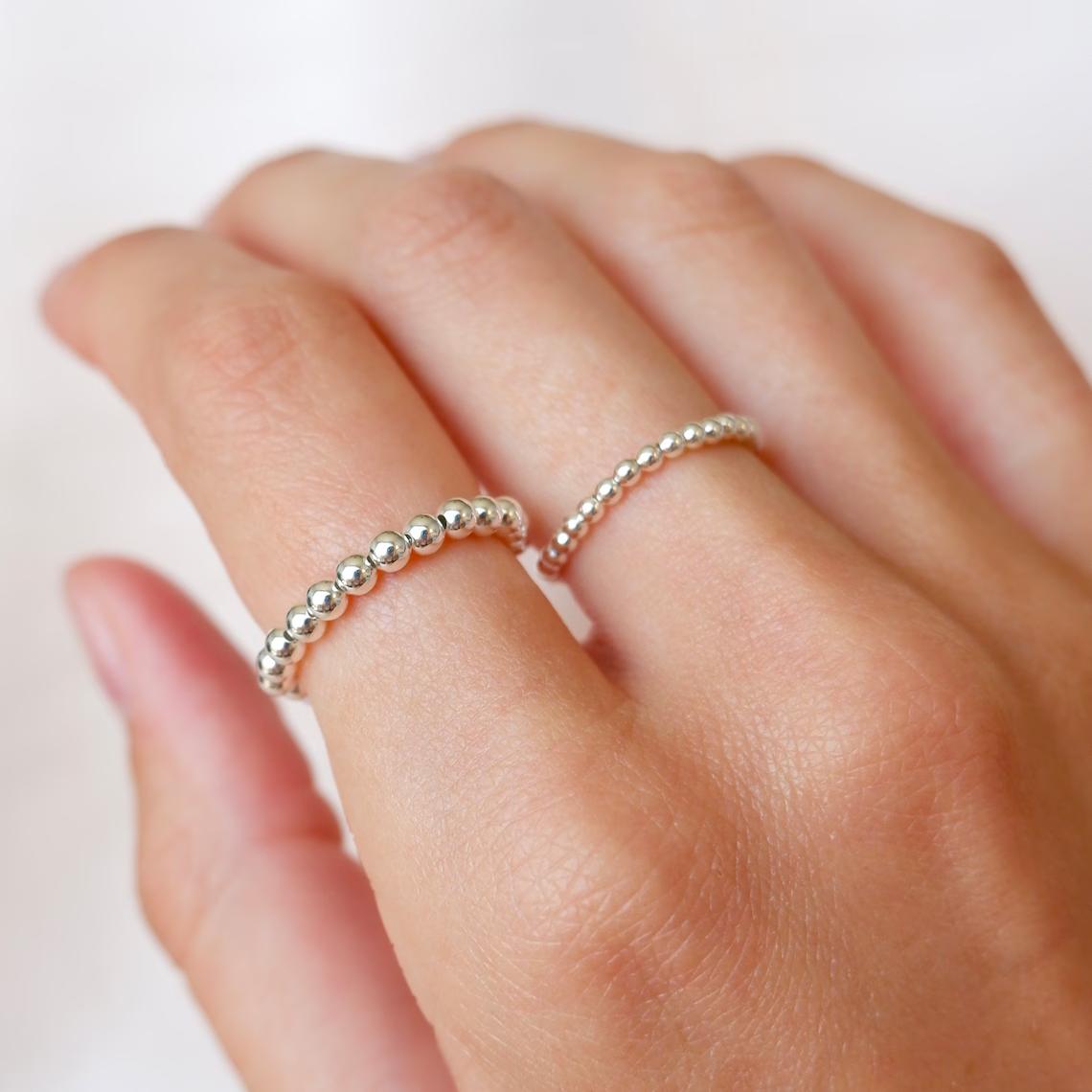 

2pcs Gold Plated Silver Plated Beaded Rings Elastic Stretchable Ring for Women Girls Party Daily Fashion Jewelry Gift resizable