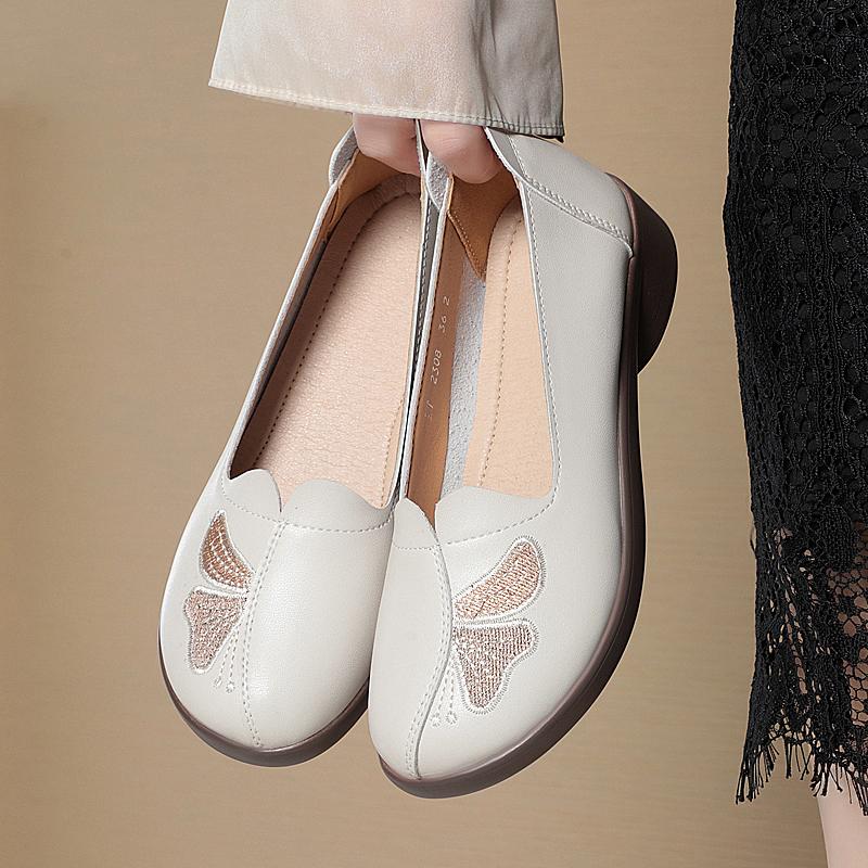 Fashion AIYUQI Women Flat Shoes 2025 Genuine Leather Spring Casual Shoes Women Slip-on Middle-aged Non-slip Mom Shoes Female