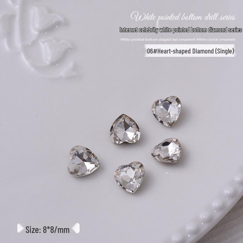 Nail Art Decorations: Transparent Pointed Rhinestones - Heart, Water Drop, Square, Butterfly Shapes