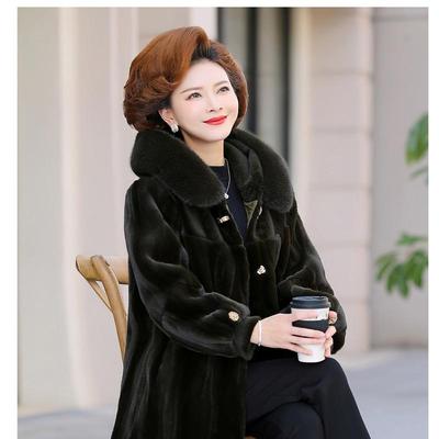 Mom's Autumn and Winter Dress Imitation Fur Coat Women's Long Fashionable Middle and Old Age Noble Plus Cotton Imitation Mink Fleece Coat