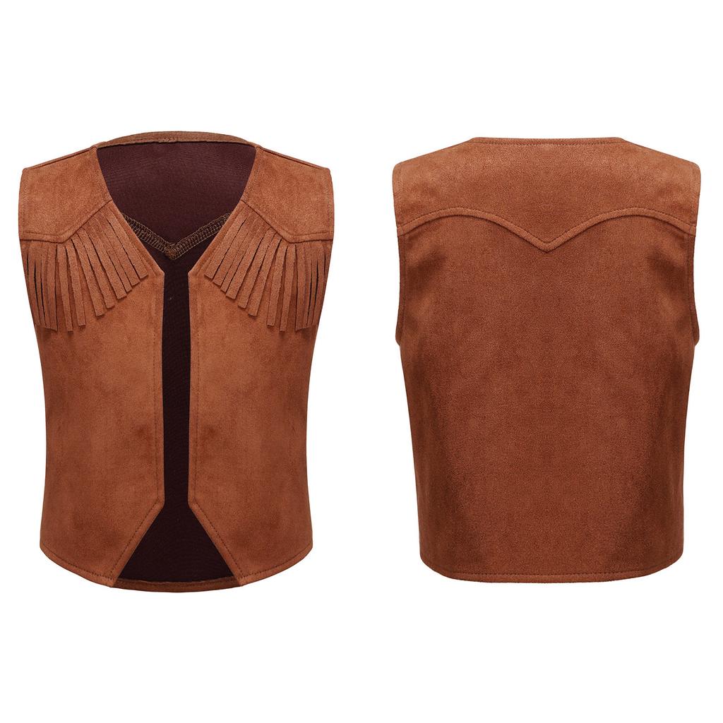 Kids Boys Western Cowboy Cowgirl Vest Halloween Holiday Carnival Party Dress Up Role Play Cosplay Jacket
