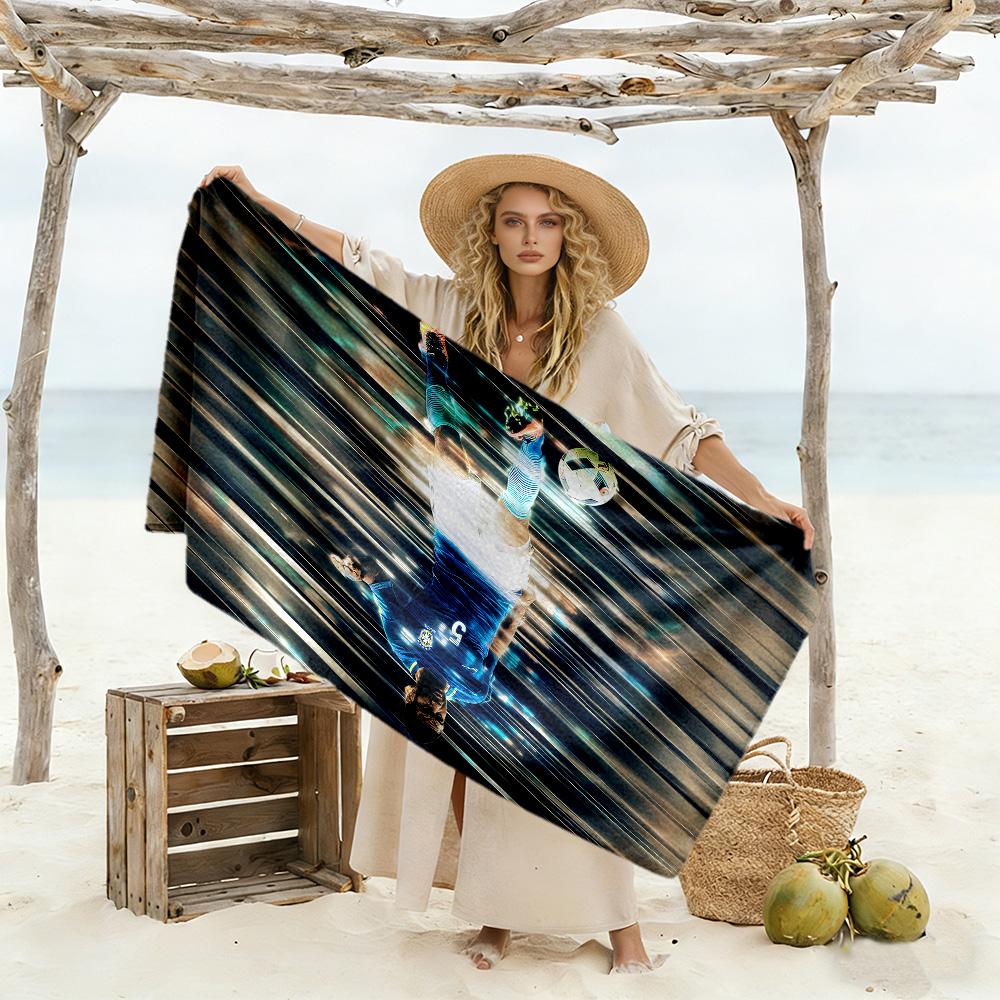 Soccer Player Action Beach Towel Quick-Dry Soft Microfiber Comfortable Lightweight Portable for Swimming,Beach,Camping, Travel, Beach Accessories,Gym