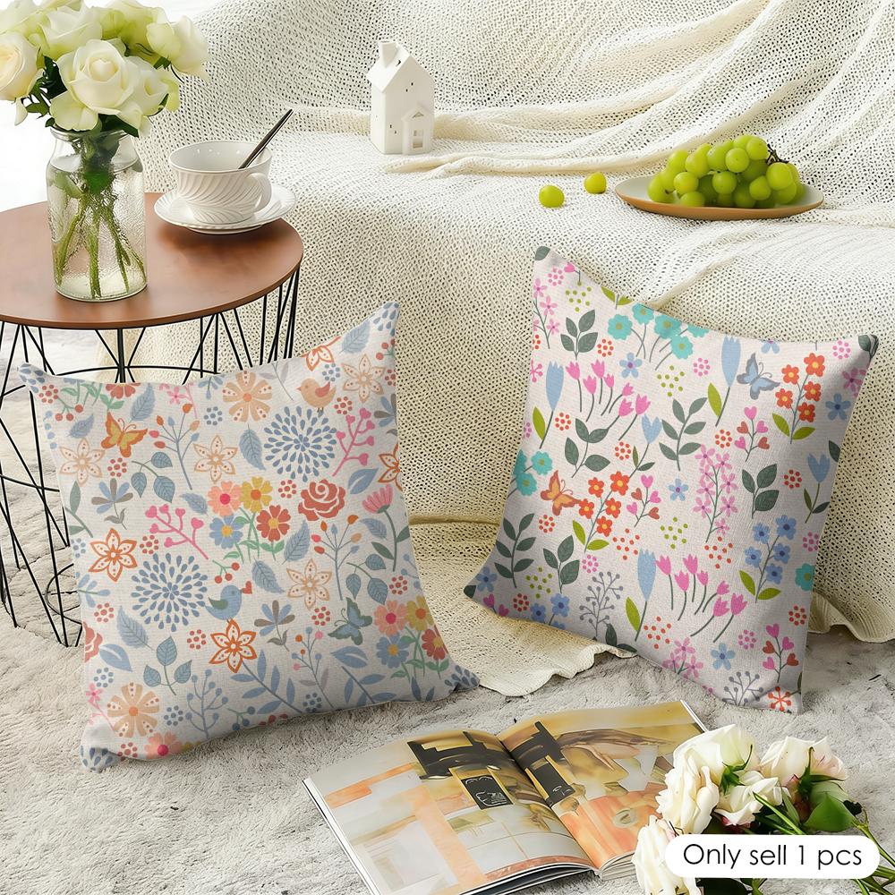 Boho Wildflowers Pattern Cushion Cover Natural Linen Pillow Cover Double-Sided Print Cushion Cover For Sofa Home Decor