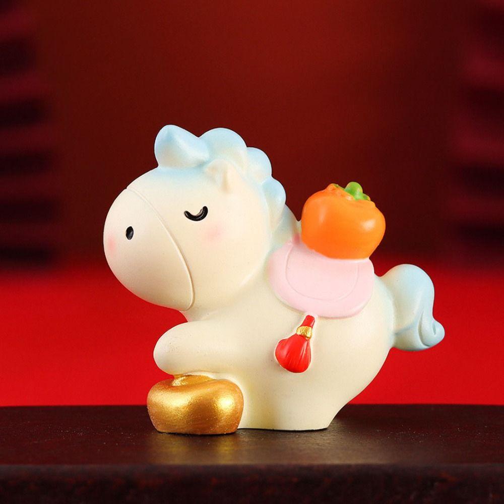 Resin Horse Figurine Chinese Style Zodiac Ornaments Vivid New Year Mascot Miniature  Office