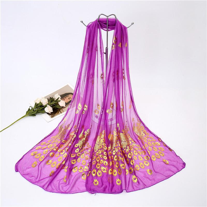 WTEMPO Women Multi-color Peacock Flower Long Scarf Wrap Chiffon Shawl