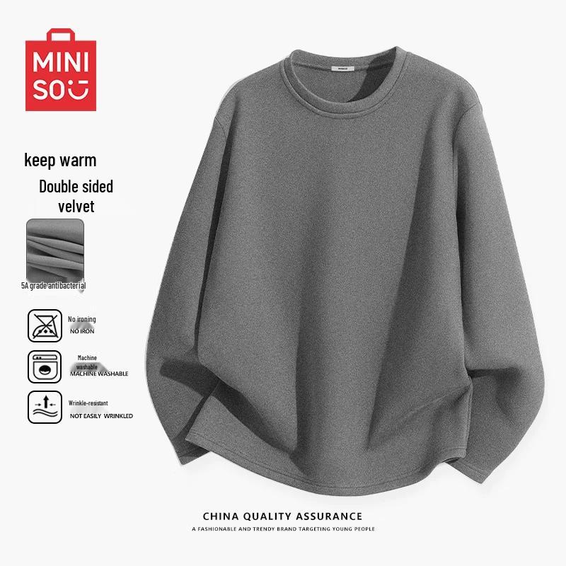 MINISO Men's Fleece Lined Crew Neck Long Sleeve Thermal T-Shirt