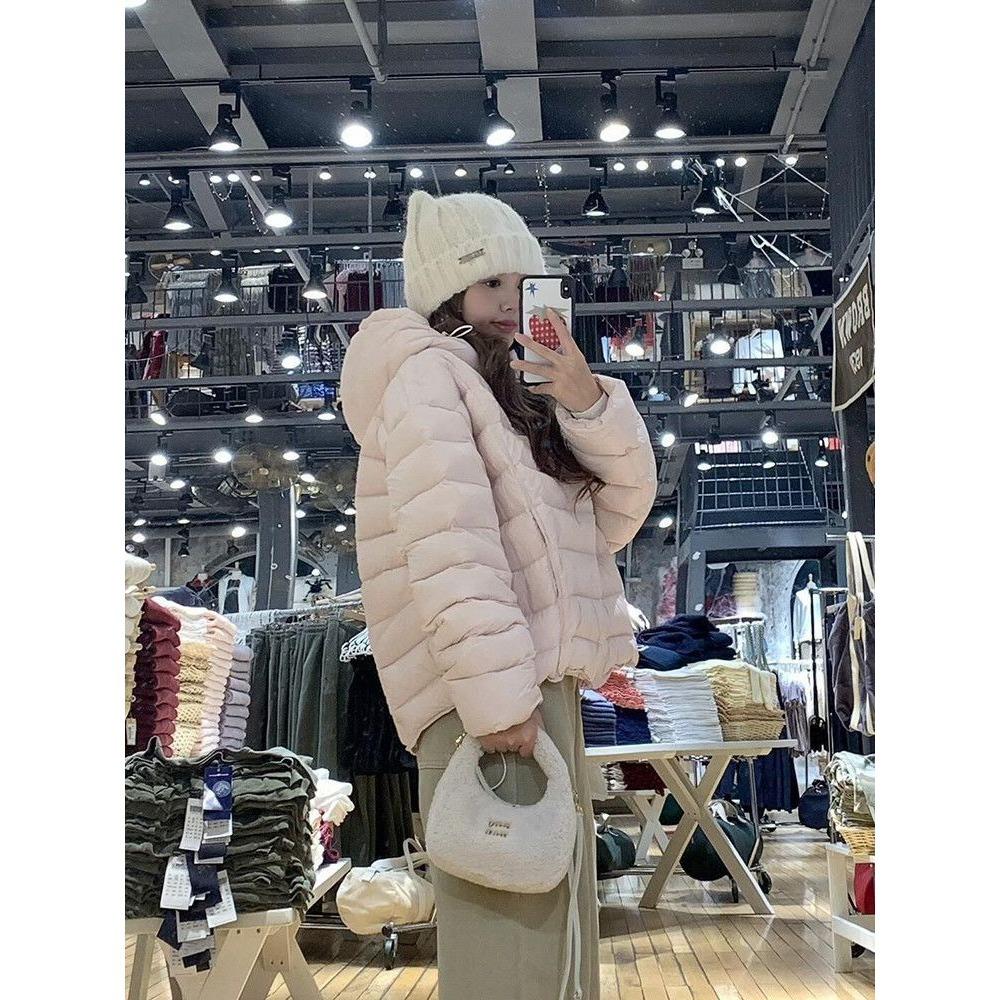 French gentle fashion pink ribs hooded cotton clothes women's winter atmosphere warm casual versatile cotton-padded clothes