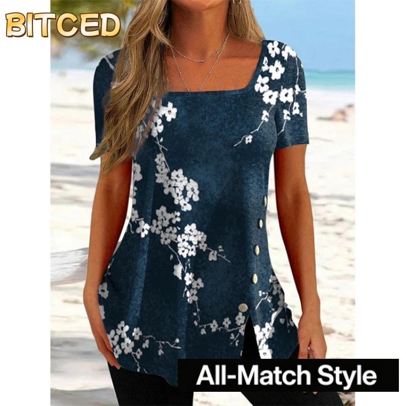 BITCED Women's Fashion Casual Square Collar Short Sleeve Blouses & Shirts