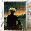 Modern Bathroom Shower Curtain Featuring A Starry Sky Landscape With A Young Man Sitting In Nature High-Quality Printing Perfect