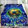 1PC Custom Name Galactic Soccer Dreams Outdooor Flannel Blankets Throw Blanket All-Season Throw Gift Bedspread for Couch, Bed, Camping Holiday Birthda