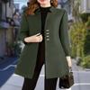 Casaco de Lã Feminino Outono Inverno Comprimento Médio Gola Lapela Slim Fit de Botão Único Manga Longa Peça de Exterior Lisa