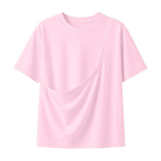 Solid Color T-shirt Women Pet Pouch T-Shirt, Dog Cat Carrier Short Sleeve Shirt for Hands Free Carrying Clothing Summer, Loose Casual Crew Neck