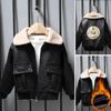 Plush Fleece Boy Leather Jacket Plus Fleece Thickening Children's Autumn and Winter Jacket Warm Coat Foreign-style Baby Coat