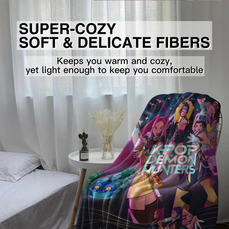 K-Pop Demon Hunters Regali per Fan Coperta Anime Coperta Plaid in Flanella Adatta Casa Tempo Libero Campeggio Viaggio Coperta Multifunzionale