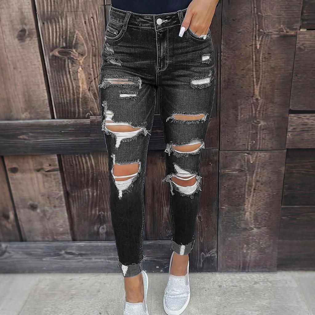 Women's Skinny Trend Ripped Casual Fashion Straight Leg Jeans