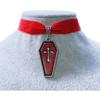 Gothic Silver Color Death Cross Red Dripping Glaze Coffin Pendant Velvet Necklace for Women Men Hallowmas Retro Fashion Jewelry